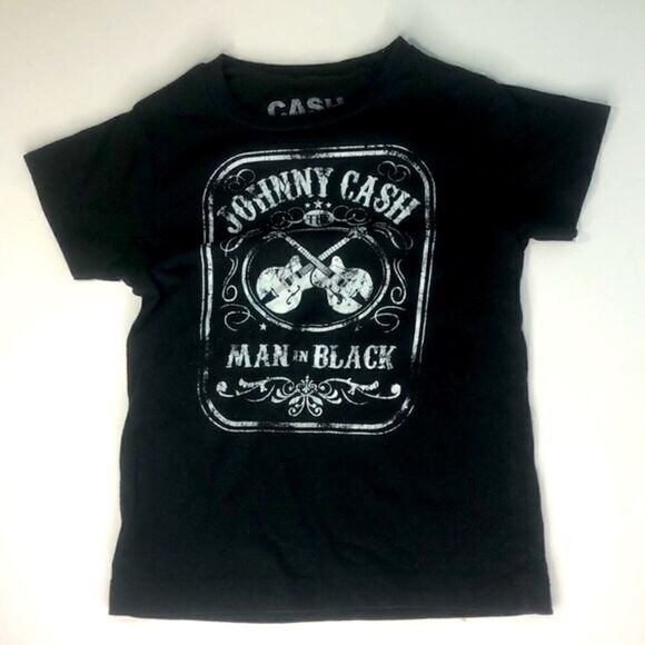 HP! CASH Johnny Cash Man in Black T-Shirt, Vintage Distressed Look, 2T Unisex - Picture 1 of 5